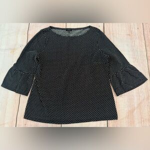 Talbots Woman Size Large PetiteBlack White Polka Dot Sweater 3/4 Bell Sleeve Top